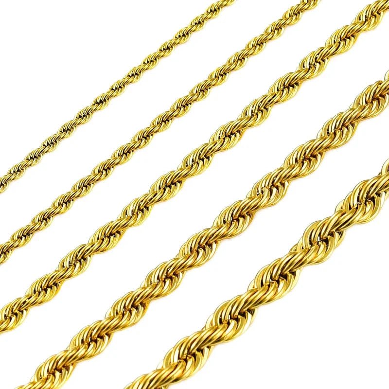 RVS Koordschakel Ketting Goudkleur - Rope Chain Ketting - 4mm / 75cm - Unisex