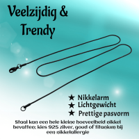 Zwarte Ronde Slangenketting Staal - Soepele Snake Chain Ketting - 1.5mm / 55cm - Heren