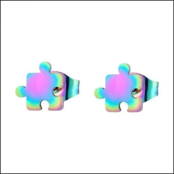 RVS Puzzelstuk Oorbellen 8mm Zilverkleur - Puzzle Studs - Multikleurig - Heren