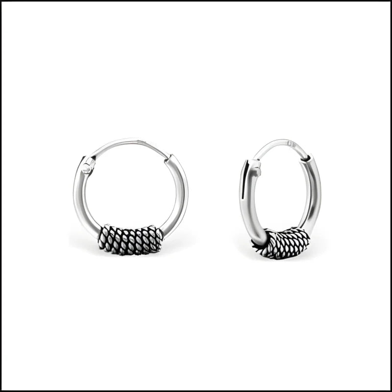 925 Zilveren Bali Oorringen Geoxideerd - Etnisch Design - 10mm / Groningen -