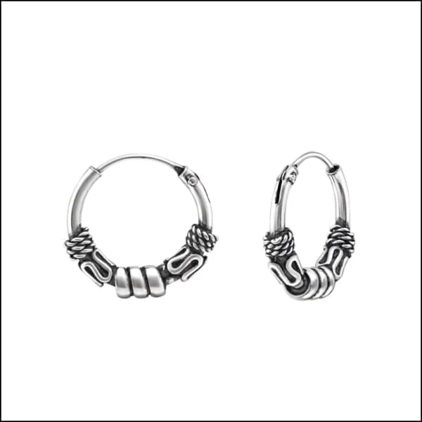 925 Zilveren Bali Oorringen Geoxideerd - Etnisch Design - 12mm / Berenbroek -