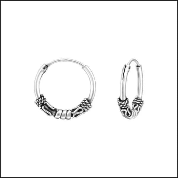 925 Zilveren Bali Oorringen Geoxideerd - Etnisch Design - 14mm / Appeltern -