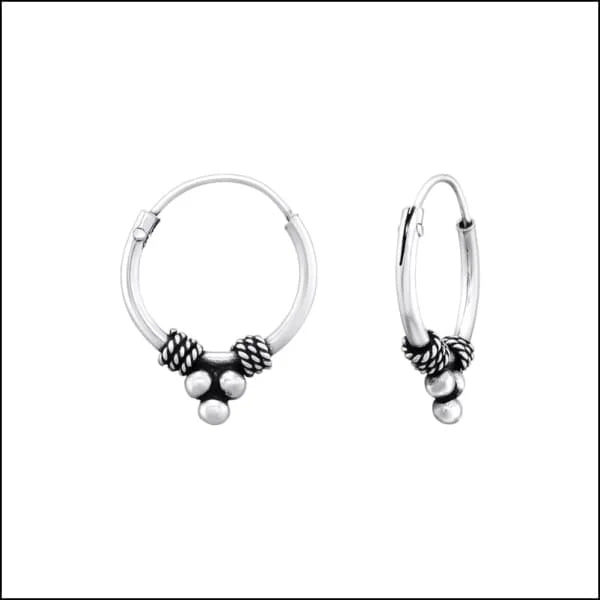 925 Zilveren Bali Oorringen Geoxideerd - Etnisch Design - 12mm / Eindhoven -