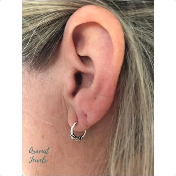 925 Zilveren Bali Oorringen Geoxideerd - Etnisch Design - 12mm / Drachten -