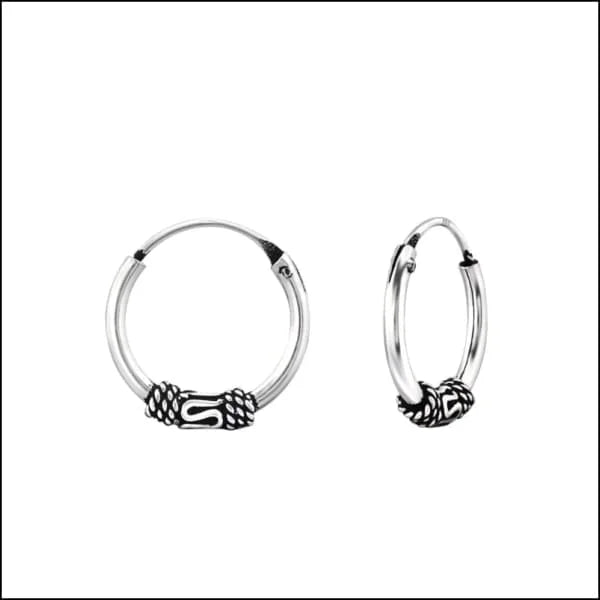 925 Zilveren Bali Oorringen Geoxideerd - Etnisch Design - 12mm / Apeldoorn -