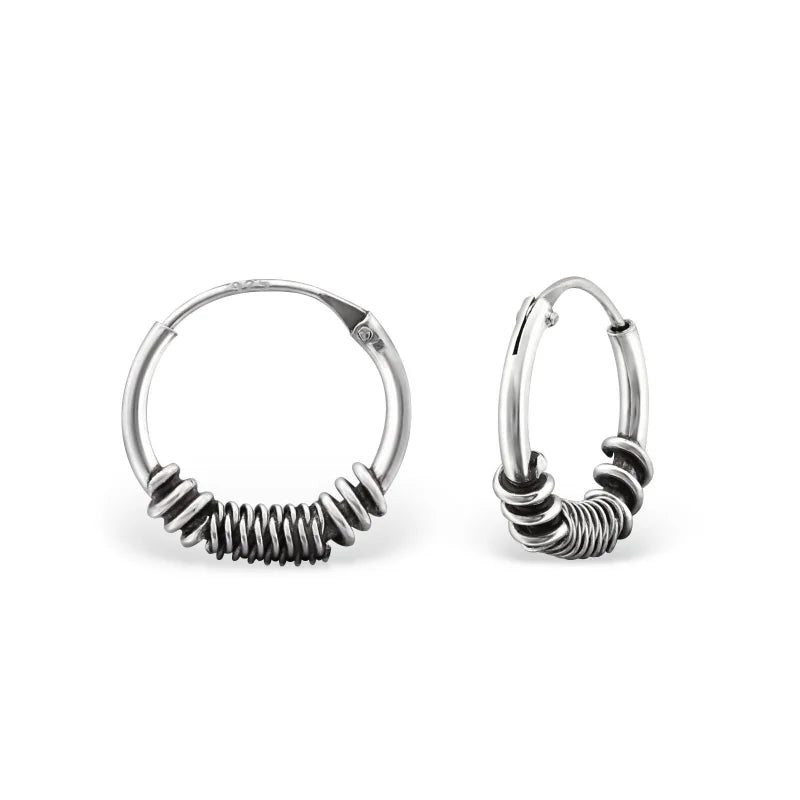 925 Zilveren Bali Oorringen Geoxideerd - Etnisch Design - 12mm / Leerdam -