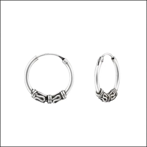 925 Zilveren Bali Oorringen Geoxideerd - Etnisch Design - 14mm / Aalten -