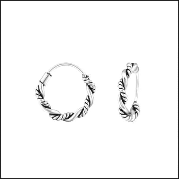 925 Zilveren Bali Oorringen Geoxideerd - Etnisch Design - 14mm / Achterbos -