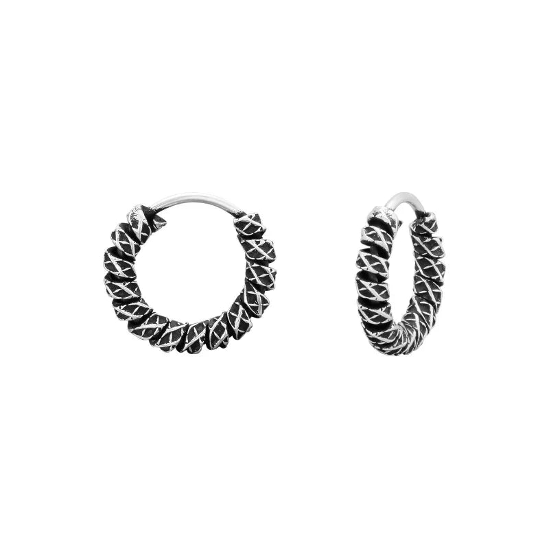 925 Zilveren Bali Oorringen Geoxideerd - Etnisch Design - 14mm / Baarlo -