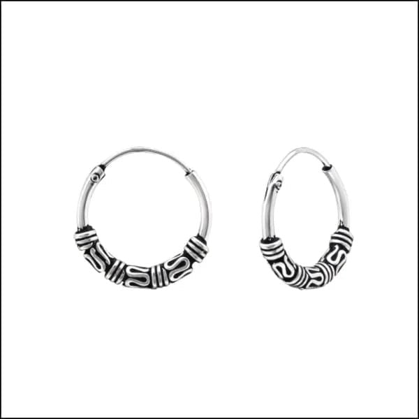 925 Zilveren Bali Oorringen Geoxideerd - Etnisch Design - 14mm / Bakel -