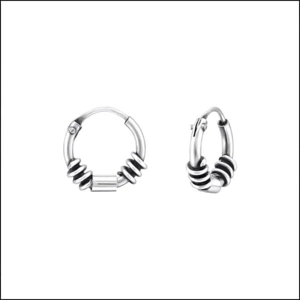 925 Zilveren Bali Oorringen Geoxideerd - Etnisch Design - 14mm / Bakel -