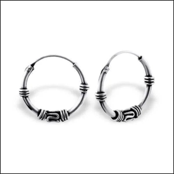 925 Zilveren Bali Oorringen Geoxideerd - Etnisch Design - 14mm / Bennebroek -