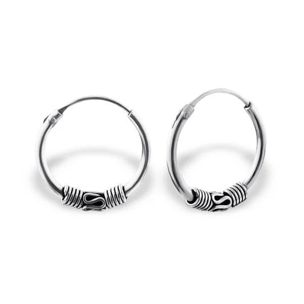 925 Zilveren Bali Oorringen Geoxideerd - Etnisch Design - 14mm / Beek -