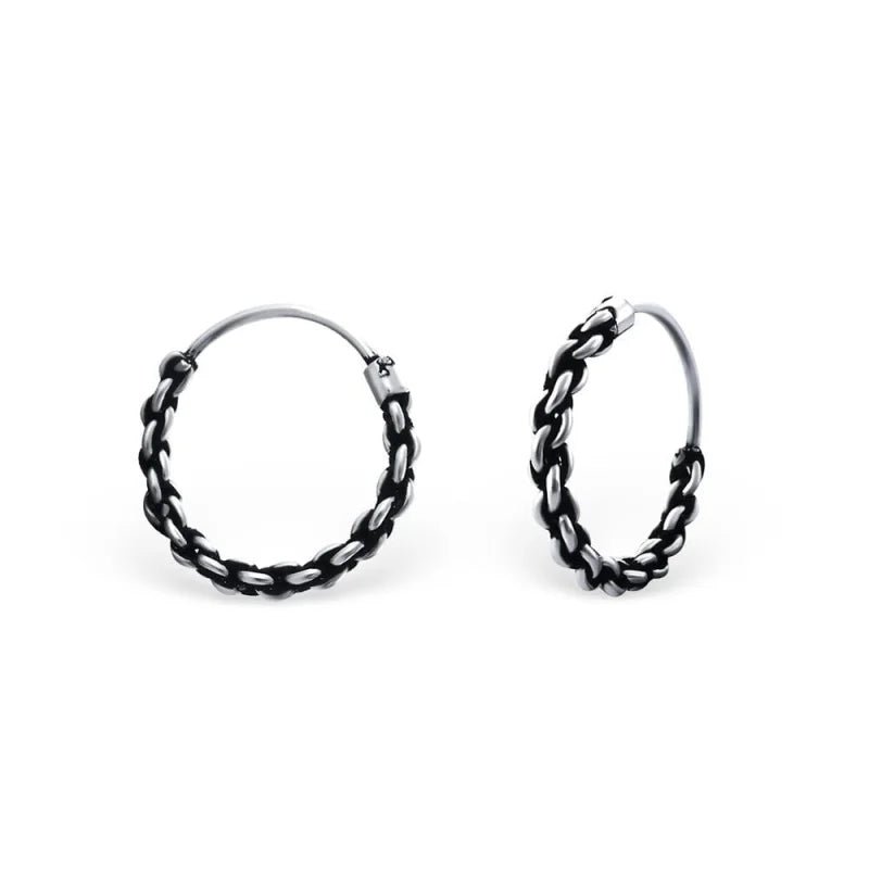 925 Zilveren Bali Oorringen Geoxideerd - Etnisch Design - 14mm / Lelystad -