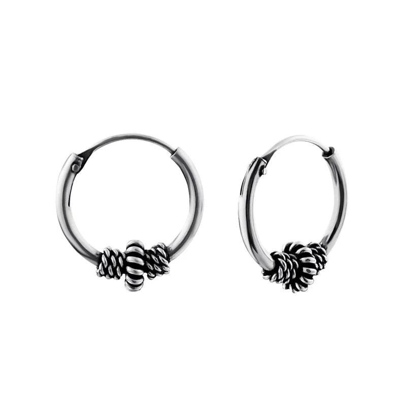 925 Zilveren Bali Oorringen Geoxideerd - Etnisch Design - 14mm / Amersfoort -