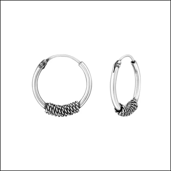 925 Zilveren Bali Oorringen Geoxideerd - Etnisch Design - 14mm / Berg en Dal -