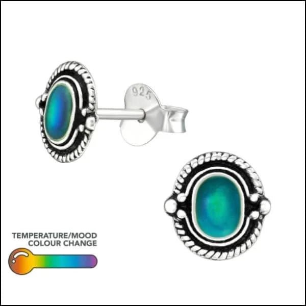 925 Zilveren Mood Oorbellen met Kleurveranderende Steen 8mm - Ovaal-7mm -