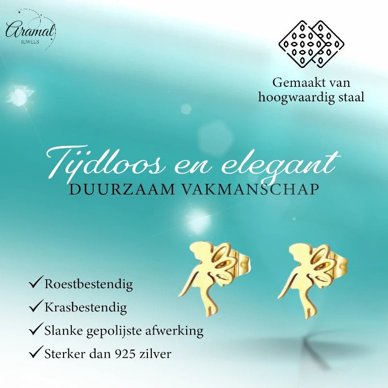 Goudkleurige Elfjesoorbellen RVS 9x6mm -