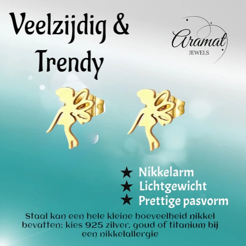 Goudkleurige Elfjesoorbellen RVS 9x6mm -