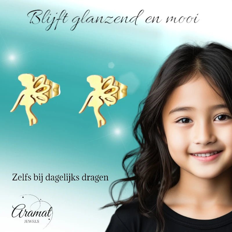 Goudkleurige Elfjesoorbellen RVS 9x6mm -
