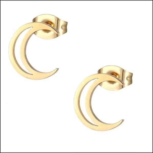 RVS Maan Oorbellen Diverse Kleuren 8-10mm - Trendy Moon Studs - Goudkleur-10mm -