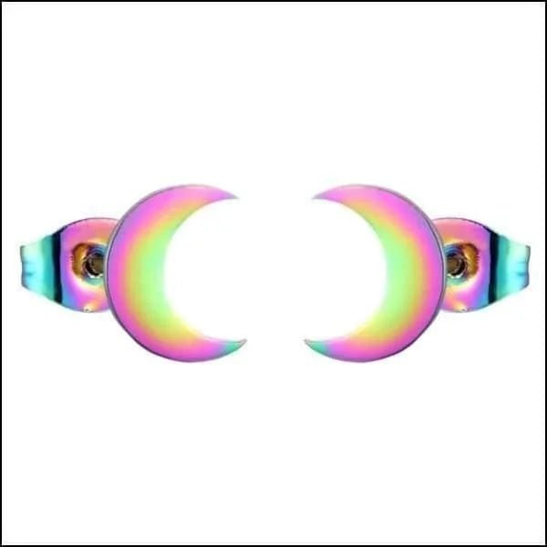 RVS Maan Oorbellen Diverse Kleuren 8-10mm - Trendy Moon Studs - Regenboog kleur -9mm -