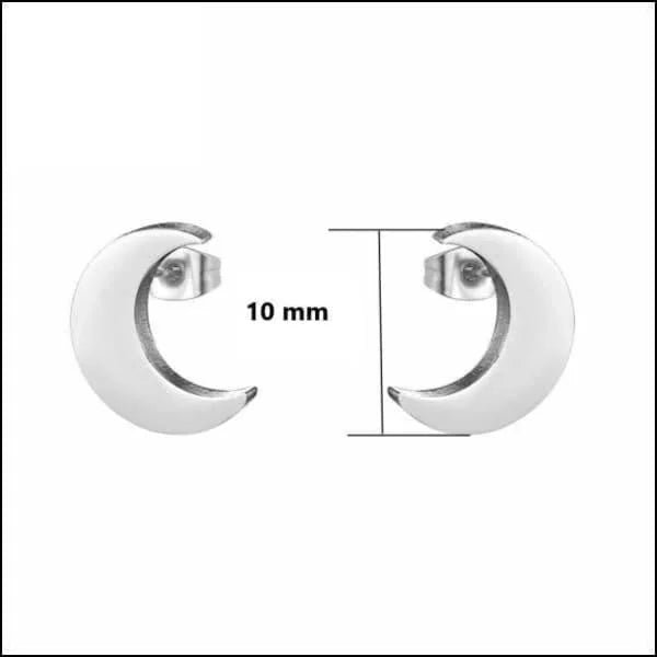 RVS Maan Oorbellen Diverse Kleuren 8-10mm - Trendy Moon Studs - Zilverkleur-10mm -
