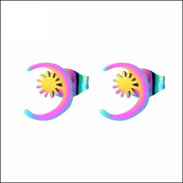 RVS Maan Oorbellen Diverse Kleuren 8-10mm - Trendy Moon Studs - Zilverkleur-10mm -
