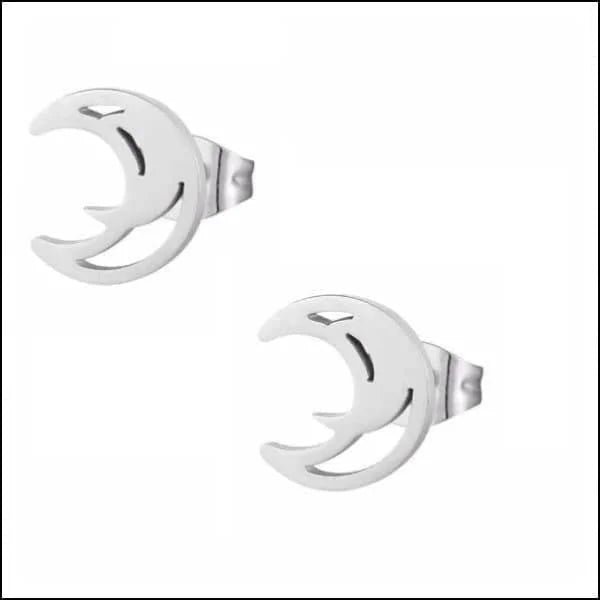 RVS Maan Oorbellen Diverse Kleuren 8-10mm - Trendy Moon Studs - Open-Zilverkleur-10mm -