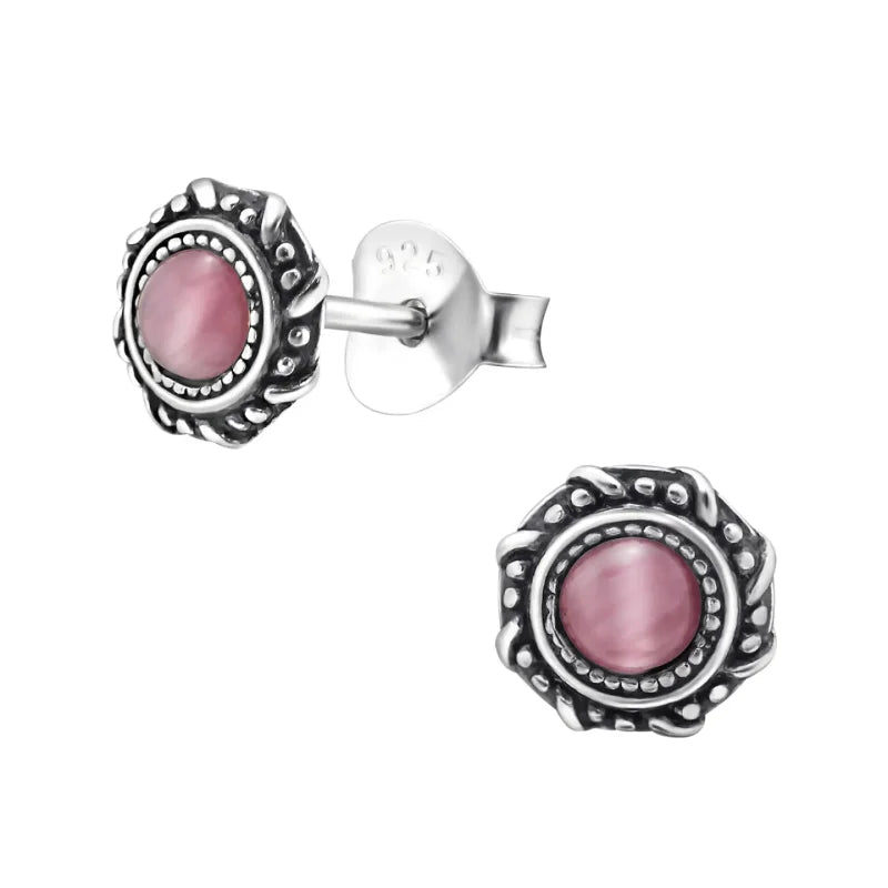 Zilveren Cats Eye Oorbellen kattenoogsteen - Licht Roze -