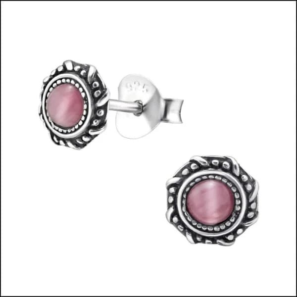 Zilveren Cats Eye Oorbellen kattenoogsteen - Licht Roze -