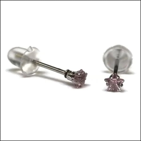 RVS Zweerknopjes Ster met Zirkonia  - Sterretjes Oorstekers - Zilverkleurig / Licht Paars / 3mm -