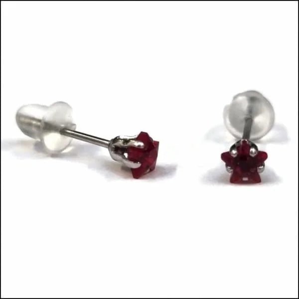 RVS Zweerknopjes Ster met Zirkonia  - Sterretjes Oorstekers - Zilverkleurig / Donker Rood / 4mm -