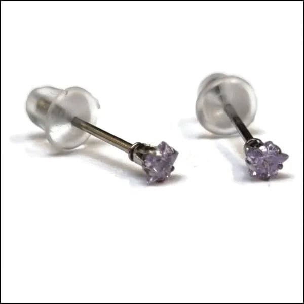 RVS Zweerknopjes Ster met Zirkonia  - Sterretjes Oorstekers - Zilverkleurig / Roze / 4mm -