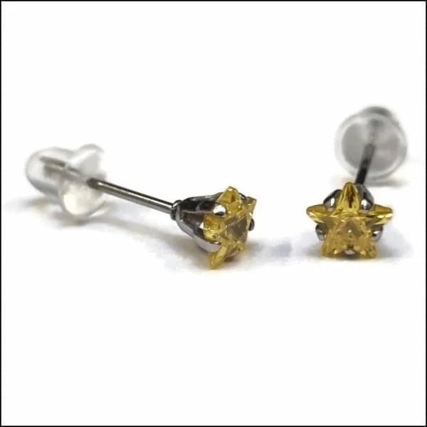 RVS Zweerknopjes Ster met Zirkonia  - Sterretjes Oorstekers - Zilverkleurig / Geel / 5mm -