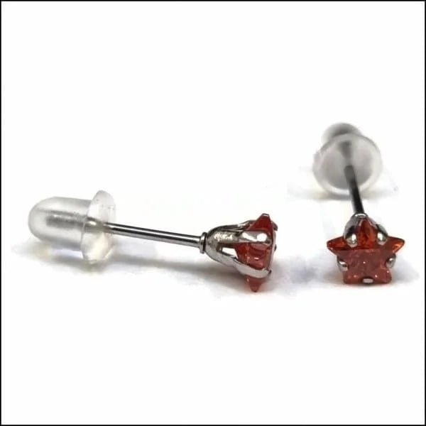 RVS Zweerknopjes Ster met Zirkonia  - Sterretjes Oorstekers - Zilverkleurig / Rood / 5mm -