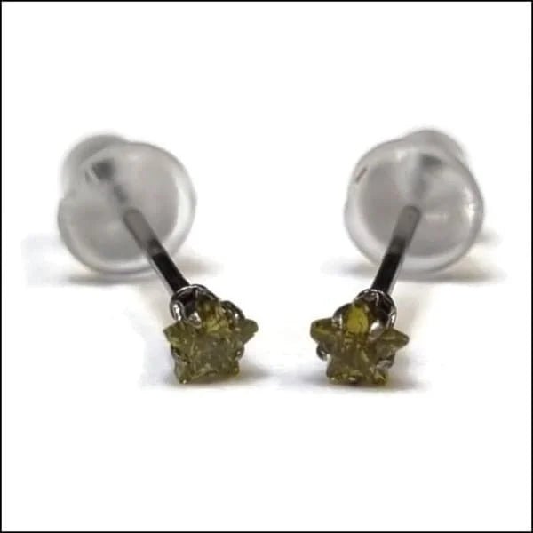 RVS Zweerknopjes Ster met Zirkonia  - Sterretjes Oorstekers - Zilverkleurig / Lila / 5mm -