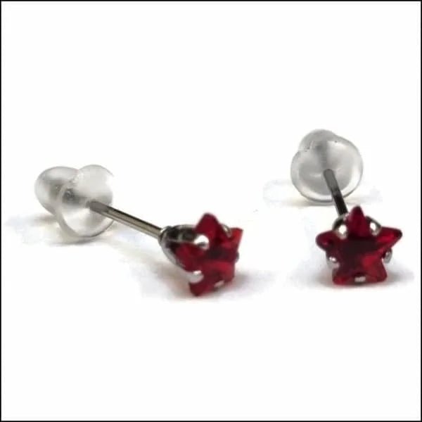 RVS Zweerknopjes Ster met Zirkonia  - Sterretjes Oorstekers - Zilverkleurig / Donker Rood / 5mm -