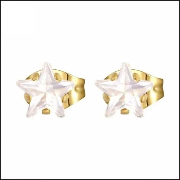 RVS Zweerknopjes Ster met Zirkonia  - Sterretjes Oorstekers - Goudkleurig / Transparant / 6mm -