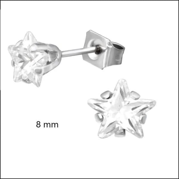 RVS Zweerknopjes Ster met Zirkonia  - Sterretjes Oorstekers - Zilverkleurig / Transparant / 8mm -