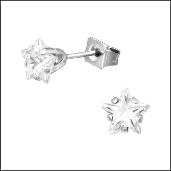 RVS Zweerknopjes Ster met Zirkonia  - Sterretjes Oorstekers - Zilverkleurig / Transparant / 7mm -