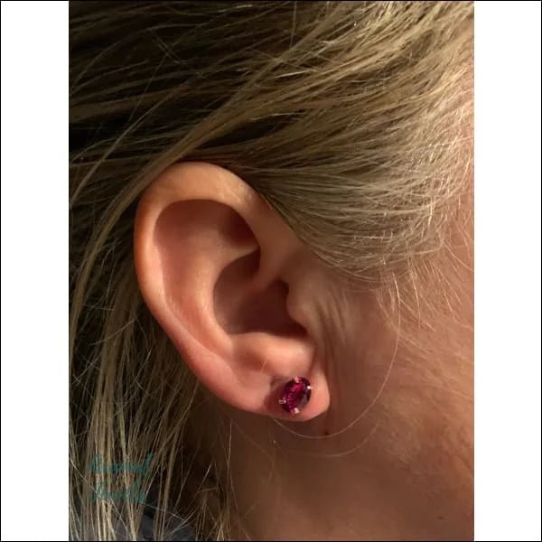 Zilveren Kristallen Oorbellen ovaal - 8x6mm / Fuchsia Roze -