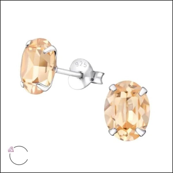 Zilveren Kristallen Oorbellen ovaal - 8x6mm / Licht Oranje -