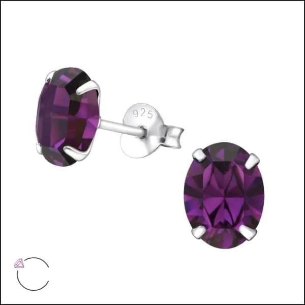 Zilveren Kristallen Oorbellen ovaal - 8x6mm / Paars -