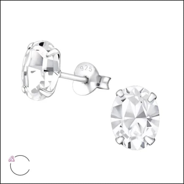 Zilveren Kristallen Oorbellen ovaal - 8x6mm / Transparant -