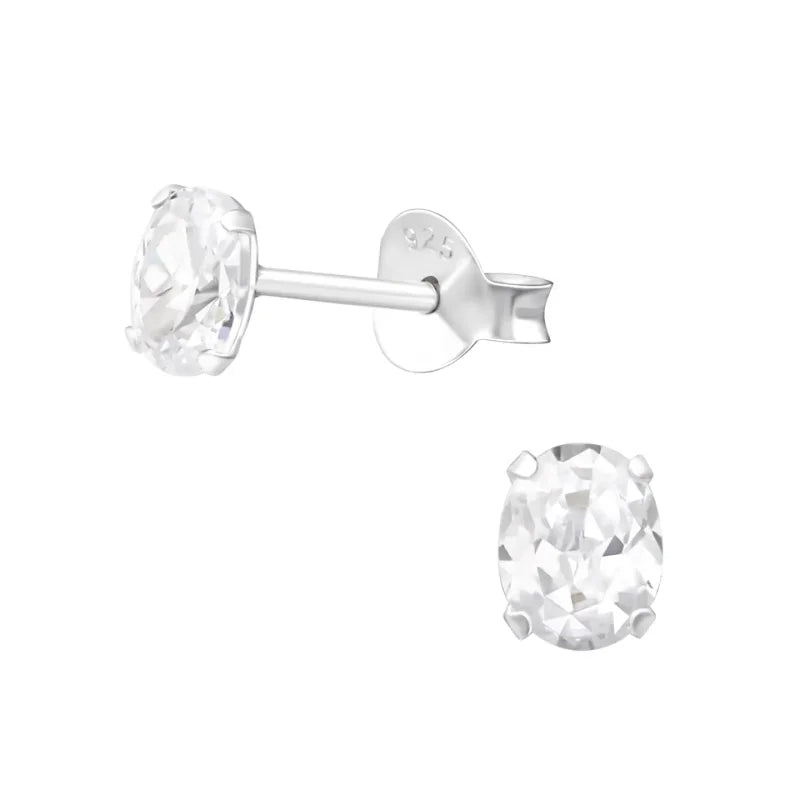 Zilveren Kristallen Oorbellen ovaal - 5x4mm / Transparant -