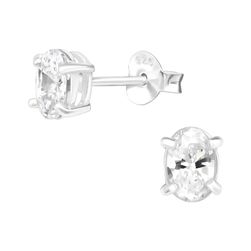 Zilveren Kristallen Oorbellen ovaal - 6x4mm / Transparant -