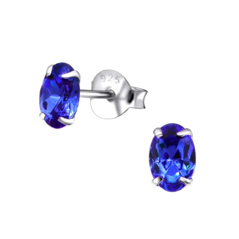 Zilveren Kristallen Oorbellen ovaal - 6x4mm / Blauw -
