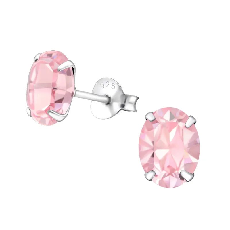 Zilveren Kristallen Oorbellen ovaal - 6x4mm / Licht Roze -