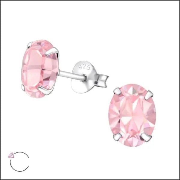 Zilveren Kristallen Oorbellen ovaal - 6x4mm / Licht Roze -